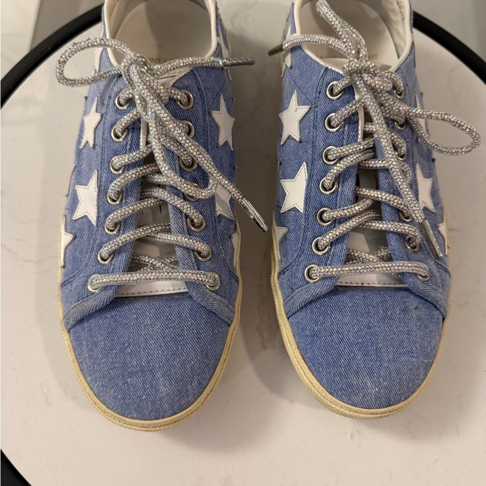 Yves Saint Laurent Denim Star Court Sneakers Size 37 1/2